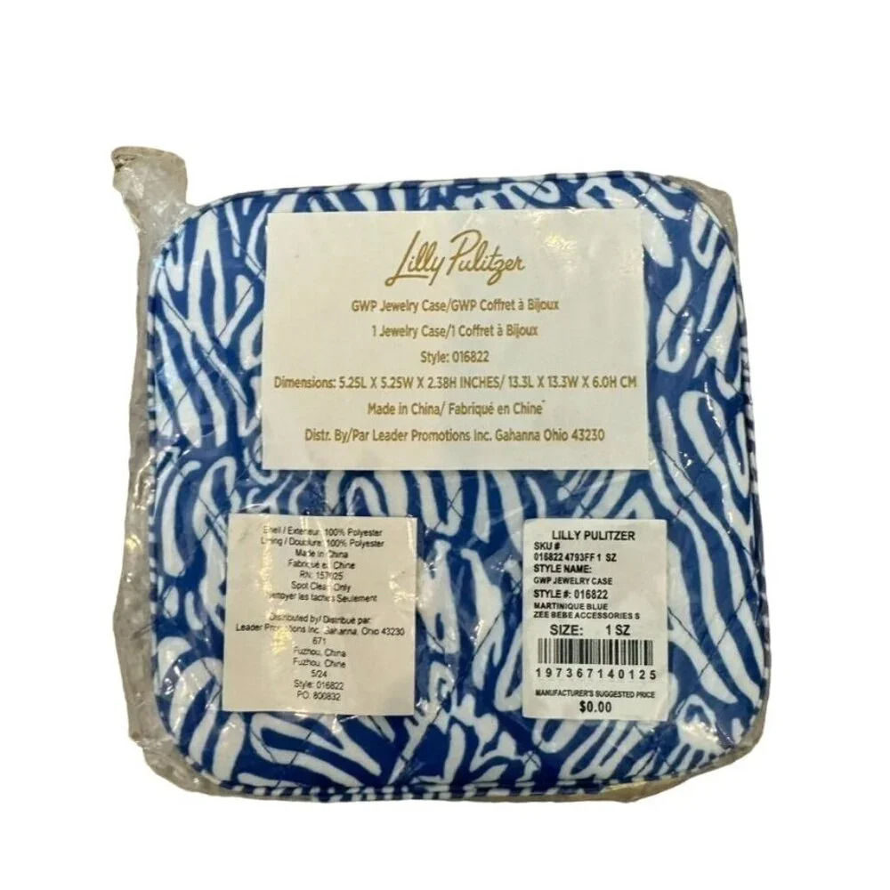 NWT Lilly Pulitzer Travel Jewelry Case Blue & White Martinique Blue Zee Bebe Gol - Picture 2 of 6